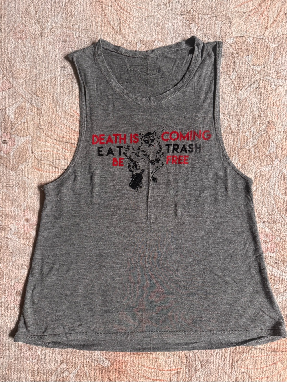 Women's Gray Graphic Muscle Tank Top - 'Death Is Coming'